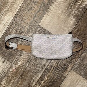Michael Kors White and Tan Logo Crossbody Belt Bag